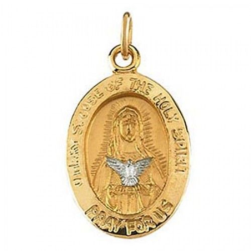 14k White and Yellow Gold Virgin Mary Holy Spirit Religious Pendant - 11mm