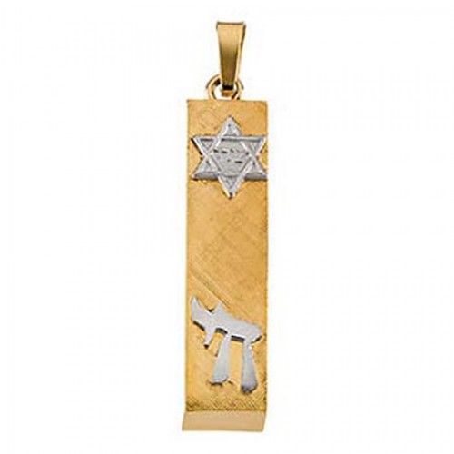 14k White & Yellow Gold Mezuzah Two-Tone Star of David Religious Pendant - 6mm