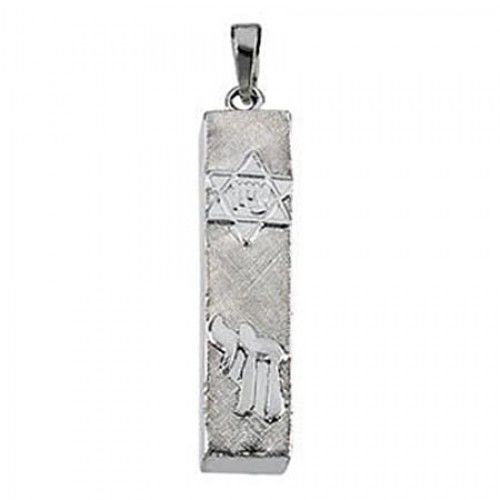 Sterling Silver Mezuzah Star of David and Chai Religious Pendant - 6mm