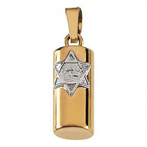 14k White and Yellow Gold Mezuzah Two-Tone Star of David Religious Pendant - 6mm