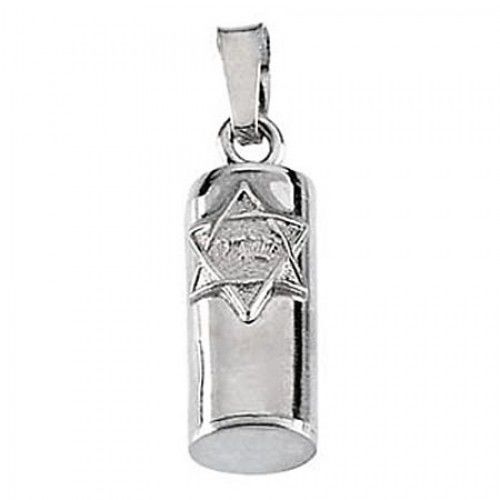 Sterling Silver Mezuzah Star of David with Chai Religious Pendant - 6mm
