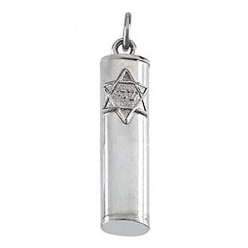 Sterling Silver Mezuzah Chai and Star of David Religious Pendant - 5mm