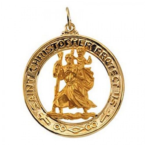 14k Yellow Gold St. Christopher Saint of Athletes Religious Pendant - 29mm