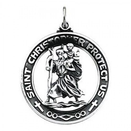 Sterling Silver St. Christopher Saint of Porters Religious Pendant - 29mm