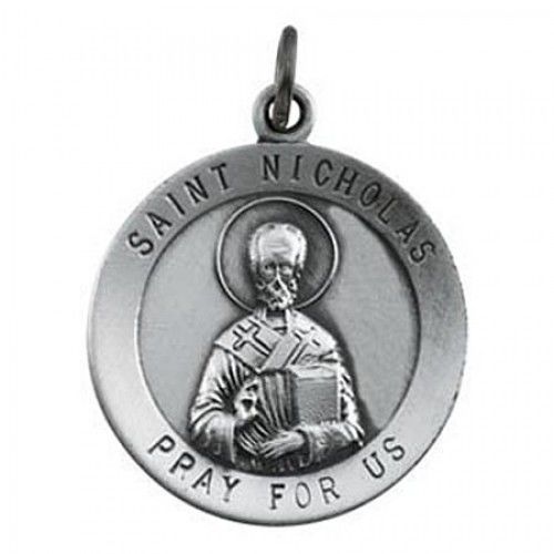 Sterling Silver St. Nicholas Saint of Brewers Religious Pendant - 18.25mm