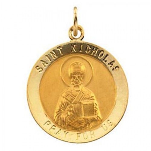 14k Yellow Gold St. Nicholas Saint of Children Religious Pendant - 18mm