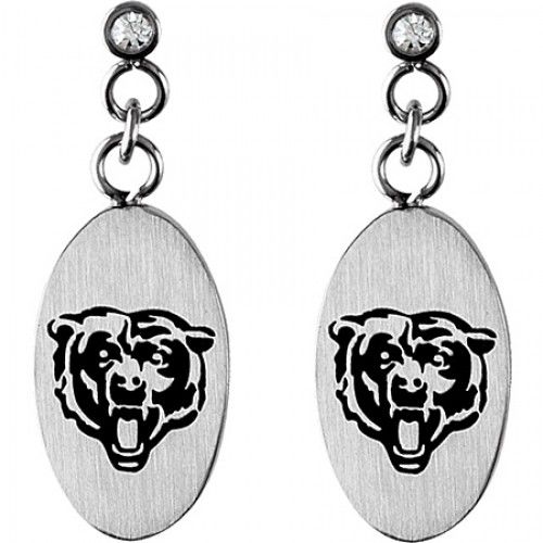 Cubic Zirconia Chicago Bears Earrings in Stainless Steel - Post with Back