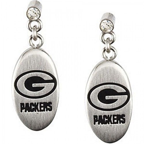 Cubic Zirconia Green Bay Packers Earrings in Stainless Steel - Friction Backs