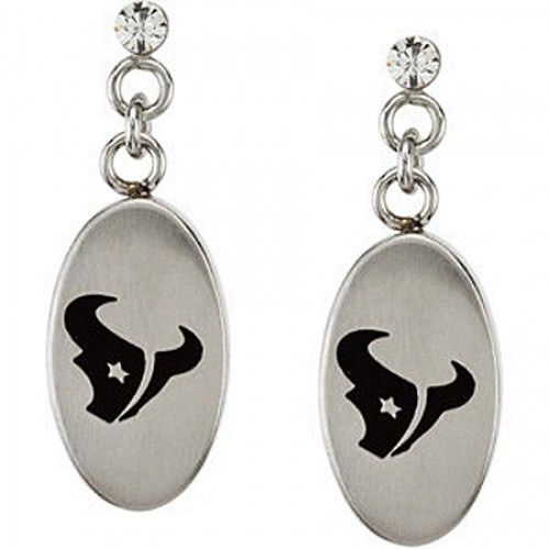 Cubic Zirconia Houston Texans Earrings in Stainless Steel - Post W/ Backs