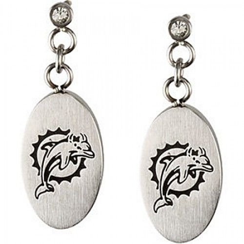 Cubic Zirconia Miami Dolphins Earrings in Stainless Steel - Post with Back