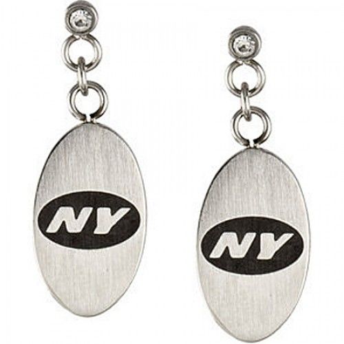 Cubic Zirconia Ny Jets Earrings in Stainless Steel - Friction Backs - Appealing