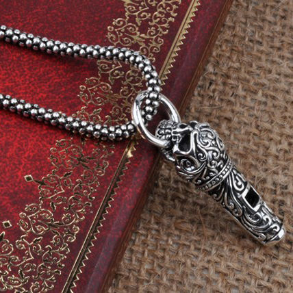 .925 Sterling Silver Skull Whistle Pendant for Men's Jewelry Fashion (w/ SILVER CHAIN)