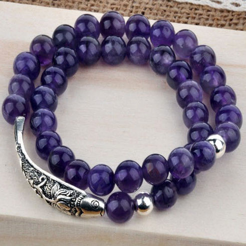 Silver Fish Bracelet for Mens or Women's Fashion Jewelry AMETHYST BRACELET