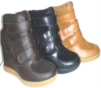 Lace Up Wedge Sneakers Black/Tan/Choc Case Pack 12