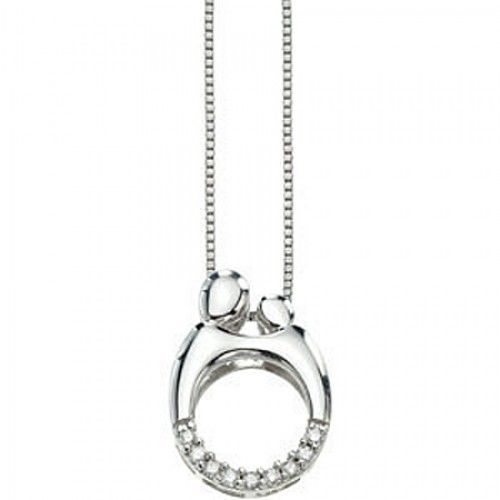 Diamond Mother Child Pendant Necklace in Sterling Silver - Spring Ring