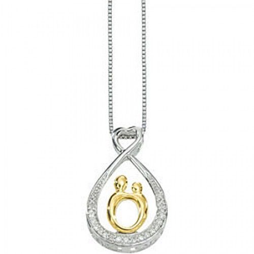 Sterling Silver & 10k Yellow Gold  Mother Child Pendant Necklace