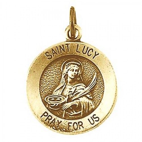 14k Yellow Gold St. Lucy Patroness of Eye Trouble Religious Pendant - 15mm