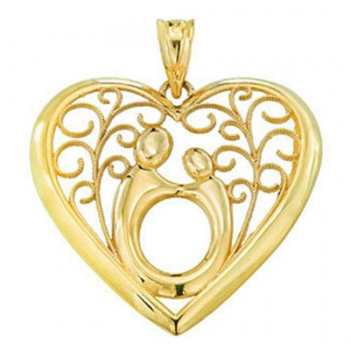 10k Yellow Gold Dangle Vine Design Mother & Child Pendant
