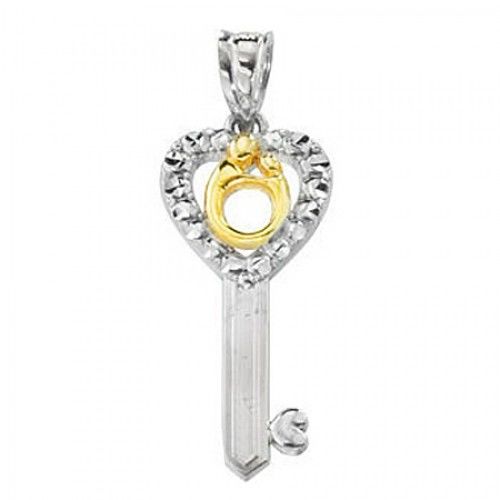 10k Yellow Gold & Sterling Silver Heart Shaped Key Mother & Child Pendant