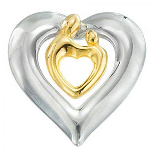 Sterling Silver 18k Yellow Gold Plating Thick Outline Mother Child Pendant
