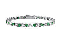 Emerald and Diamond Tennis Bracelet : 14K White Gold - 1.00 CT TGW