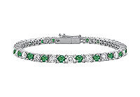 Emerald and Diamond Tennis Bracelet : 14K White Gold - 4.00 CT TGW
