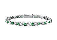 Emerald and Diamond Tennis Bracelet : 14K White Gold - 2.00 CT TGW
