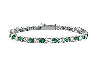 Emerald and Diamond Tennis Bracelet : 14K White Gold - 3.00 CT TGW