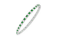 Emerald and Diamond Eternity Bangle : 14K White Gold - 5.00 CT TGW