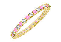Pink Sapphire and Diamond Eternity Bangle : 14K Yellow Gold - 10.00 CT TGW