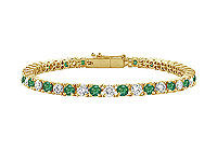 Emerald and Diamond Tennis Bracelet : 14K Yellow Gold - 3.00 CT TGW