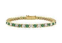 Emerald and Diamond Tennis Bracelet : 14K Yellow Gold - 2.00 CT TGW