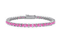 Pink Sapphire Tennis Bracelet : 14K White Gold - 2.00 CT TGW