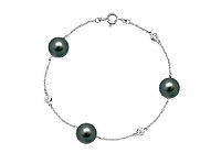 Diamond and Cultured Tahitian Pearl Bracelet : 14K White Gold - 0.15 CT Diamonds