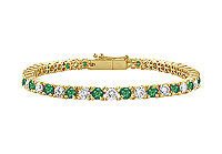 Emerald and Diamond Tennis Bracelet : 14K Yellow Gold - 5.00 CT TGW
