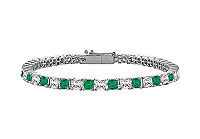 Emerald and Diamond Tennis Bracelet : 14K White Gold - 2.00 CT TGW