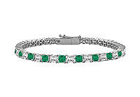 Emerald and Diamond Tennis Bracelet : 14K White Gold - 3.00 CT TGW