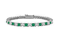 Emerald and Diamond Tennis Bracelet : 14K White Gold - 4.00 CT TGW