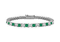 Emerald and Diamond Tennis Bracelet : 14K White Gold - 5.00 CT TGW