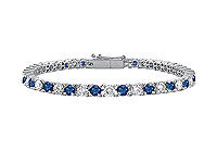 Sapphire and Diamond Tennis Bracelet : 14K White gold - 1.00 CT TGW