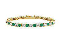 Emerald and Diamond Tennis Bracelet : 14K Yellow Gold - 2.00 CT TGW
