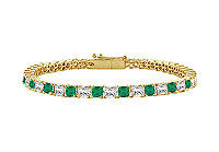 Emerald and Diamond Tennis Bracelet : 14K Yellow Gold - 3.00 CT TGW