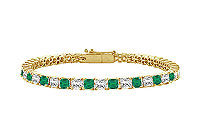 Emerald and Diamond Tennis Bracelet : 14K Yellow Gold - 4.00 CT TGW