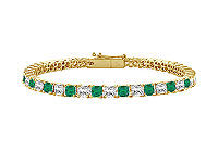 Emerald and Diamond Tennis Bracelet : 14K Yellow Gold - 5.00 CT TGW