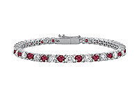 Ruby and Diamond Tennis Bracelet : 14K White Gold - 2.00 CT TGW