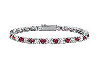 Ruby and Diamond Tennis Bracelet : 14K White Gold - 3.00 CT TGW