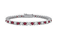 Ruby and Diamond Tennis Bracelet : 14K White Gold - 4.00 CT TGW