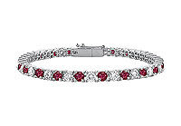 Ruby and Diamond Tennis Bracelet : 14K White Gold - 5.00 CT TGW
