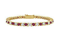 Ruby and Diamond Tennis Bracelet : 14K Yellow Gold - 1.00 CT TGW