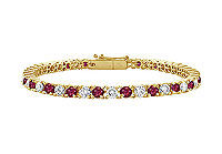 Ruby and Diamond Tennis Bracelet : 14K Yellow Gold - 2.00 CT TGW